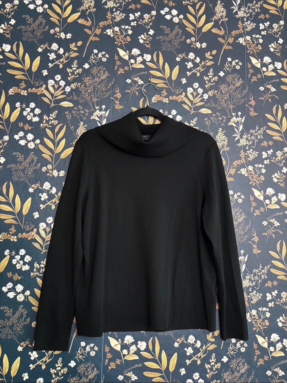 Talbots Merino Wool Button Cuff Black Cowl Neck Sweater Size Lp